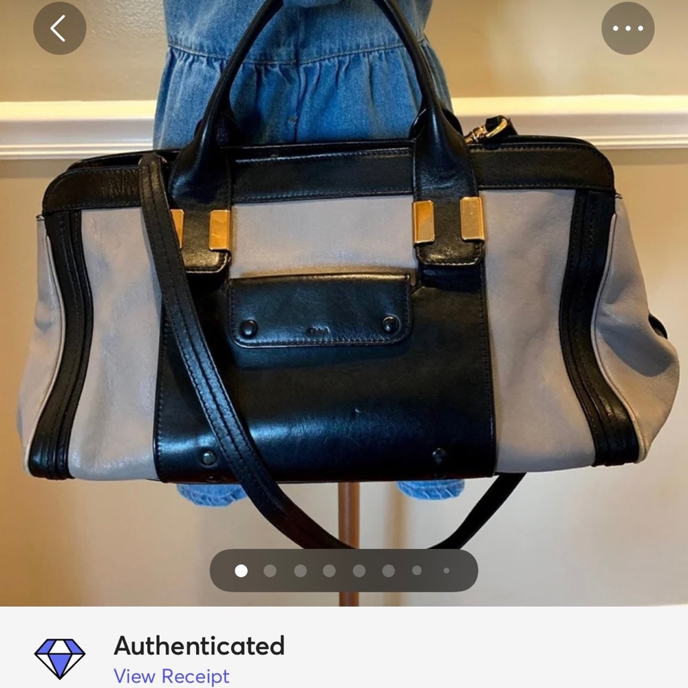 AUTH Chloé Alice Gray Black Leather Bag